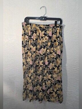 Vintage Sage Harbor Floral Rayon Wide Leg Split Skirt Culottes Gauchos Large